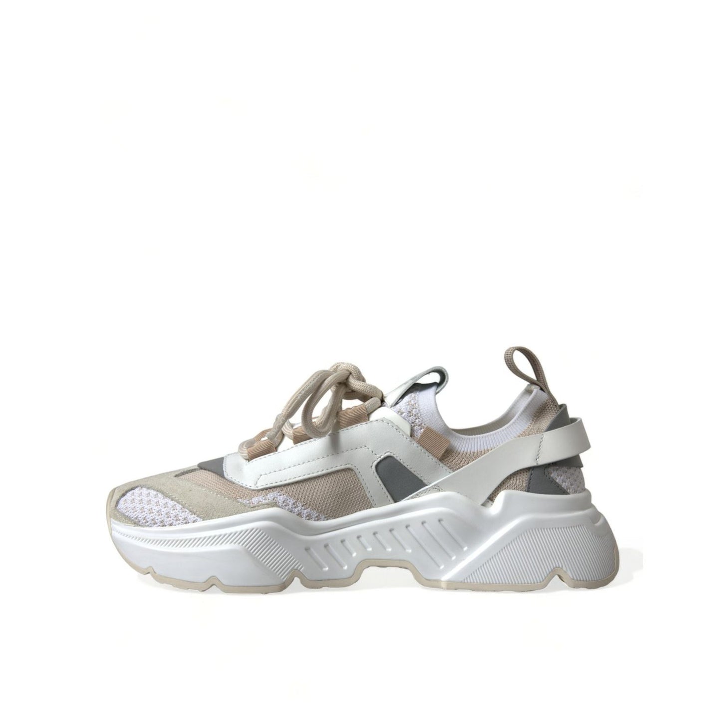 Dolce & Gabbana Beige White Daymaster Low Top Leather Sneakers Shoes
