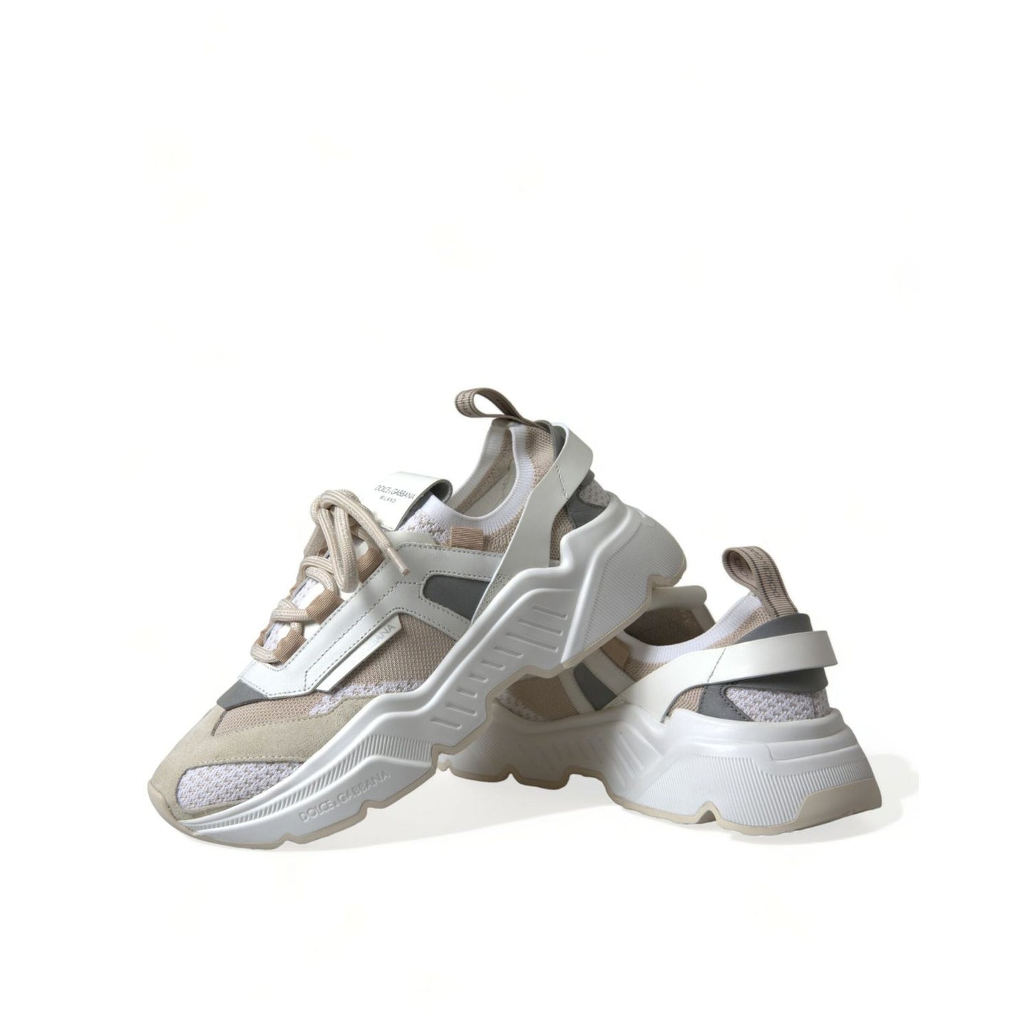 Dolce & Gabbana Beige White Daymaster Low Top Leather Sneakers Shoes