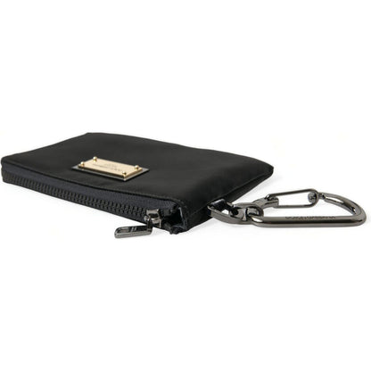 Dolce & Gabbana Black Nylon Logo Plaque Keyring Pouch Clutch Bag