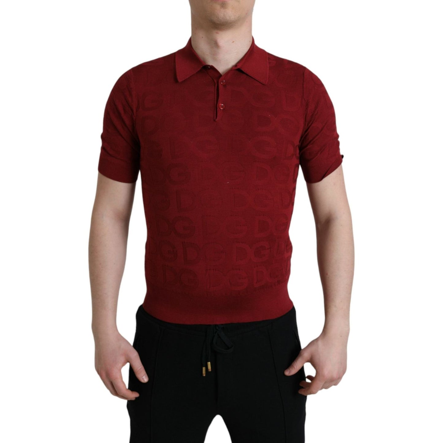 Dolce & Gabbana Maroon Collared Short Sleeve Silk T-shirt