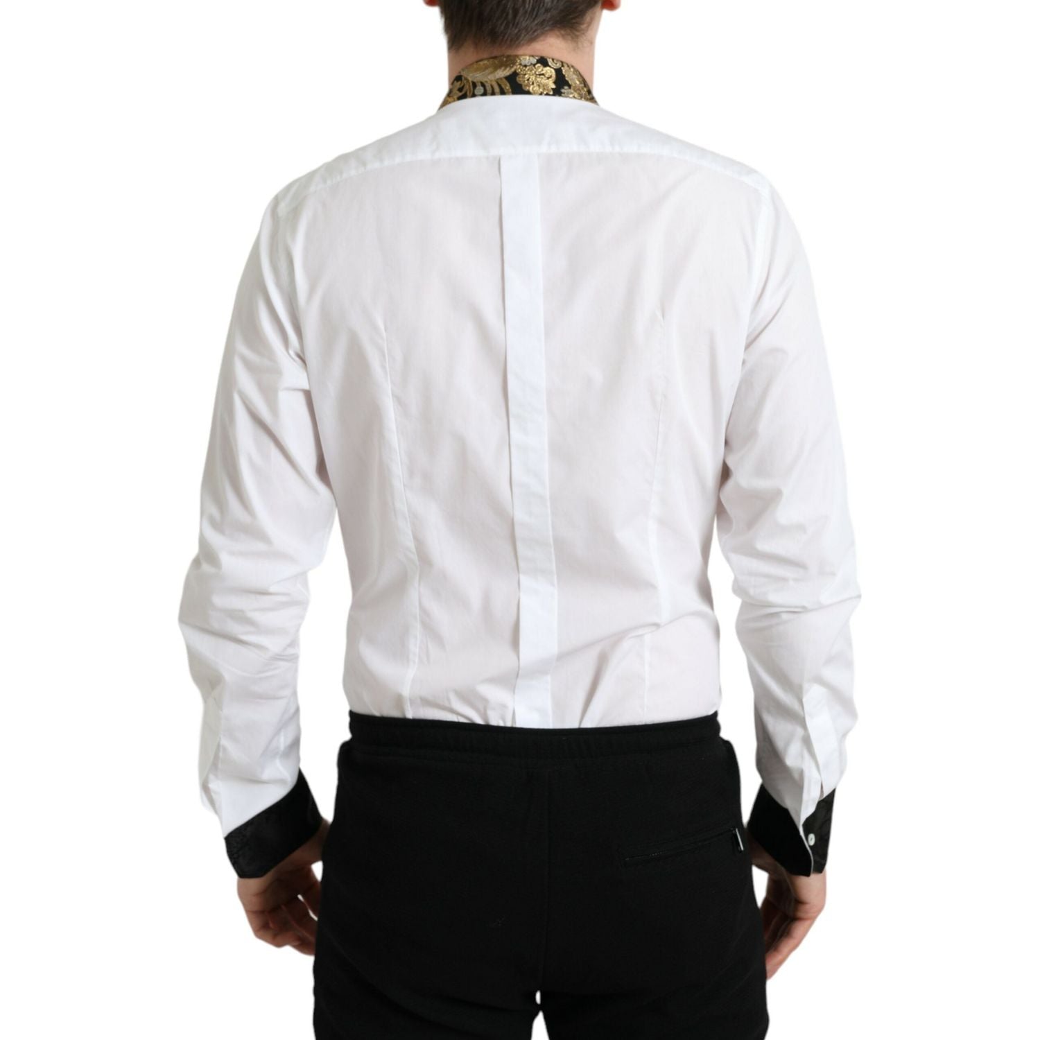 Dolce & Gabbana White Cotton Jacquard Formal GOLD Dress Shirt