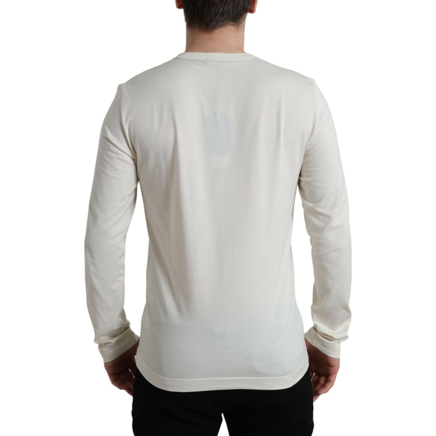 Dolce & Gabbana Off White Cotton Henley Pullover Sweater