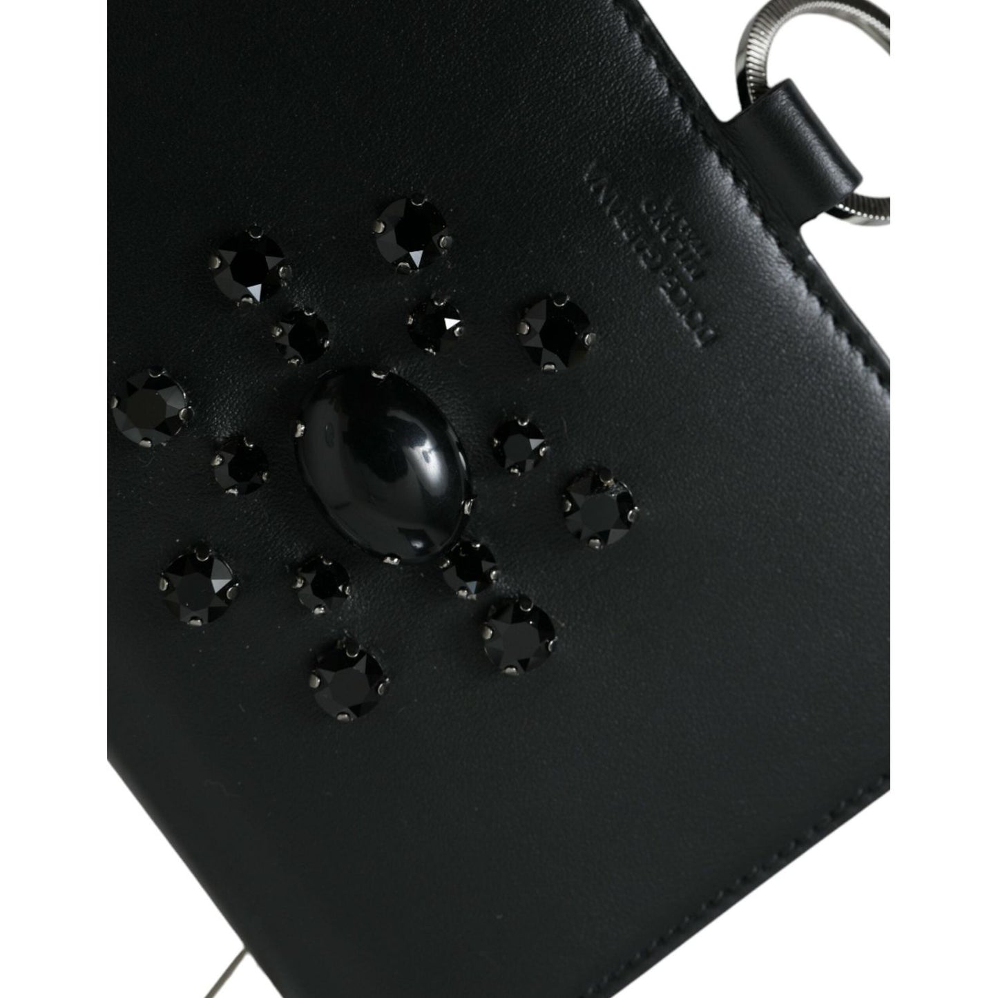 Dolce & Gabbana Black White Leather Crystal Embellished Cardholder Wallet