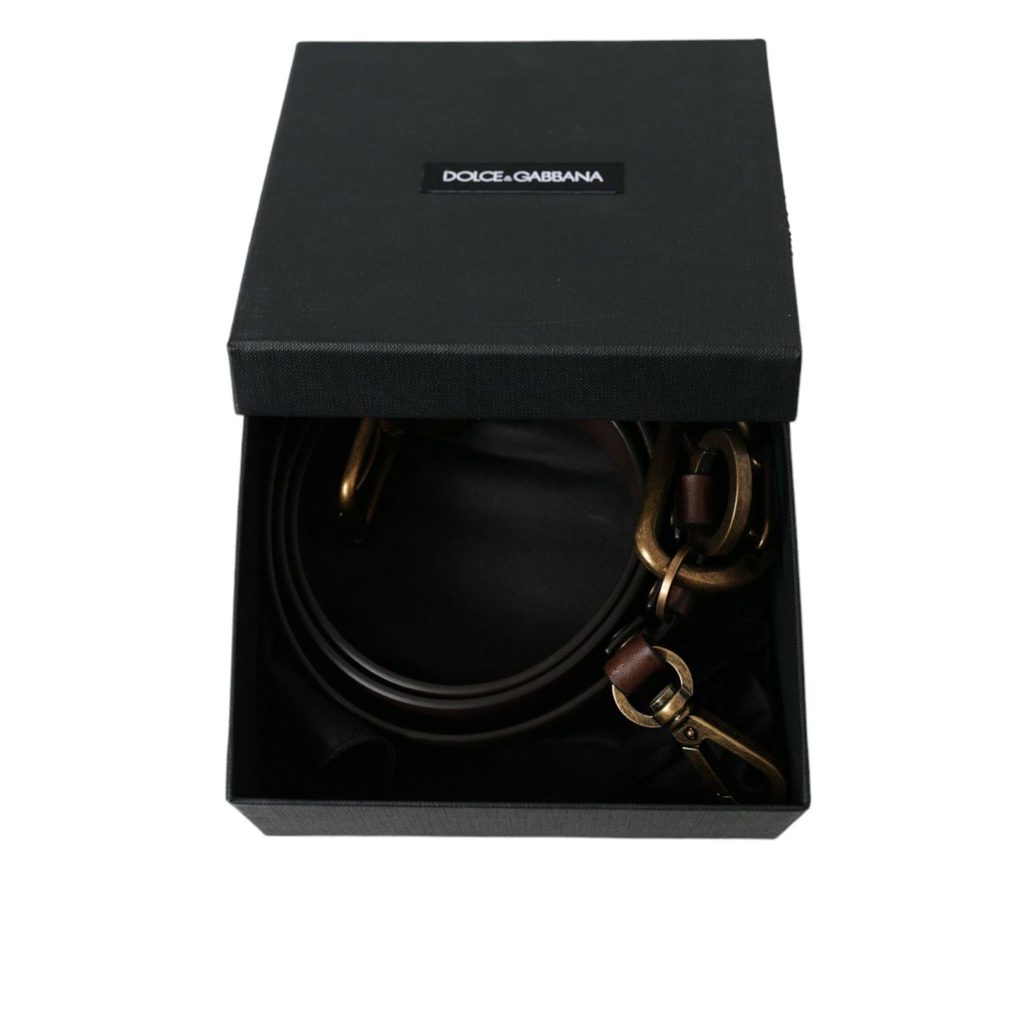Dolce & Gabbana Brown Calf Leather Gold Metal Buckle Belt