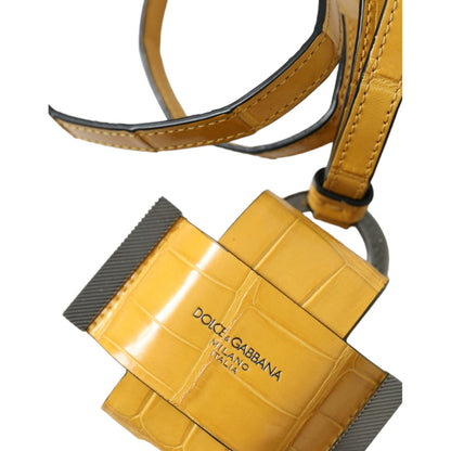 Dolce & Gabbana Yellow Crocodile Leather Logo Print Lanyard Keychain