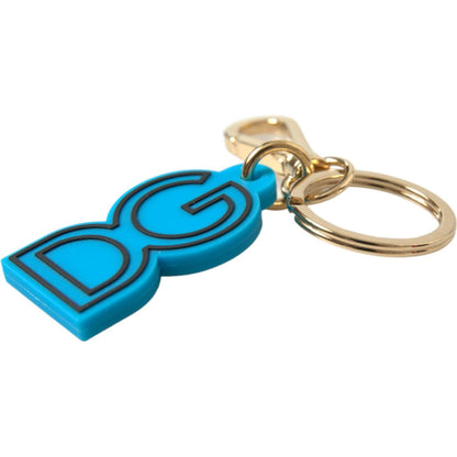 Dolce & Gabbana Blue Rubber Gold Tone Metal DG Logo Keyring Keychain