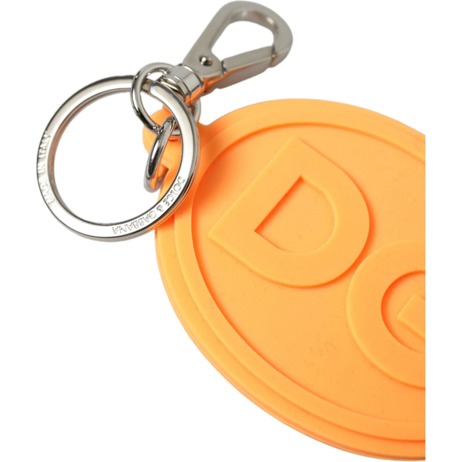Dolce & Gabbana Orange Rubber DG Logo Silver Brass Metal Keyring Keychain