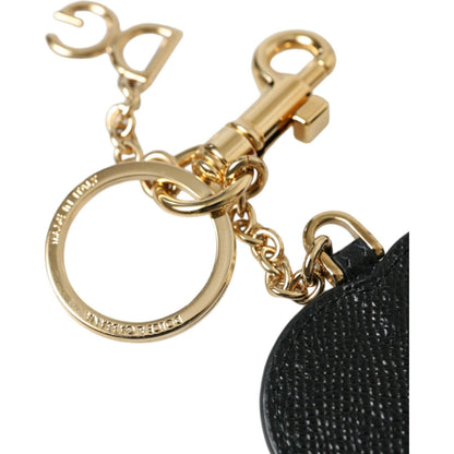 Dolce & Gabbana Pink Black Heart Leather Gold Tone Brass Keyring Keychain