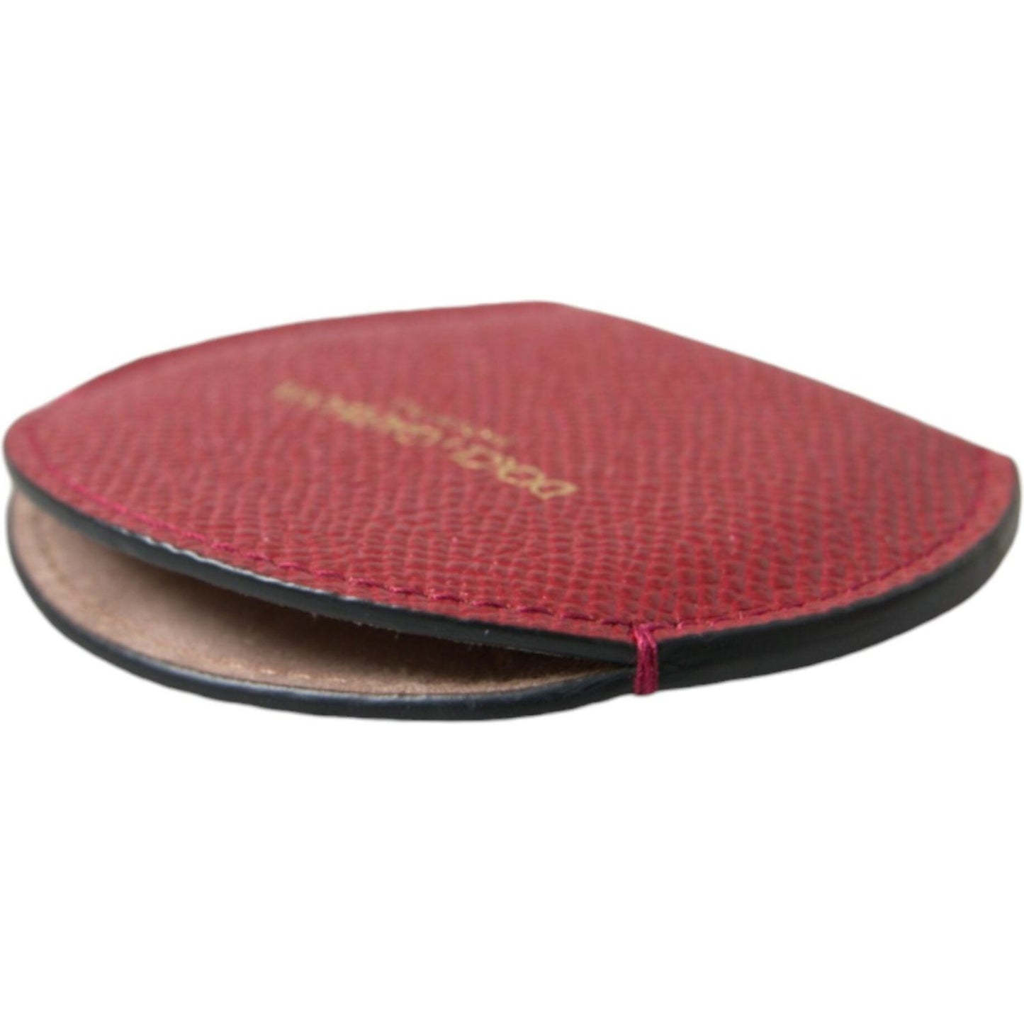 Dolce & Gabbana Red Calfskin Leather Round Logo Hand Mirror Holder