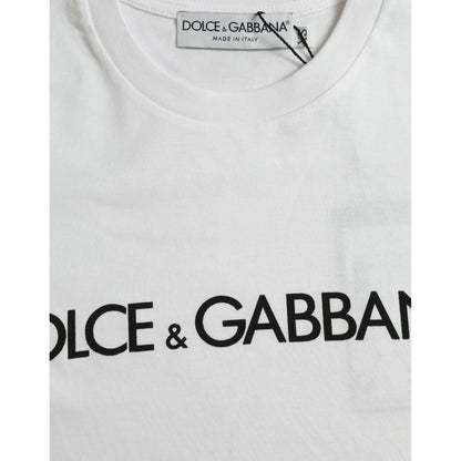 Dolce & Gabbana White Logo Print Cotton Crew Neck T-shirt