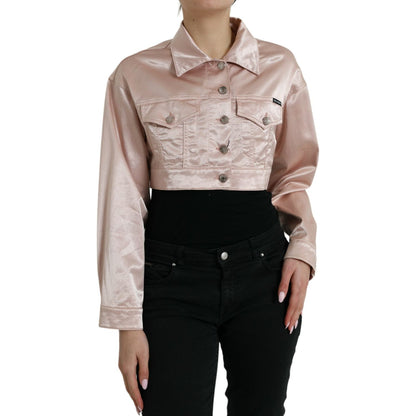 Dolce & Gabbana Pink Cotton Stretch Collared Cropped Jacket