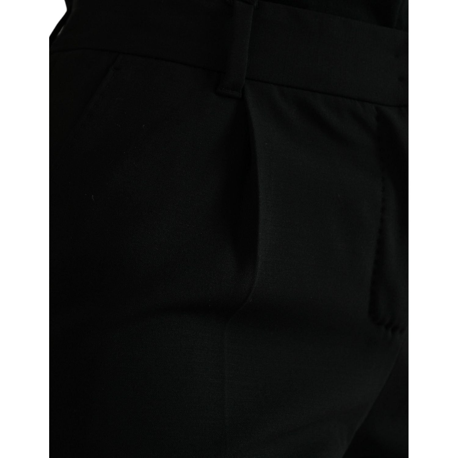 Dolce & Gabbana Black Wool Mid Waist Tapered Pants