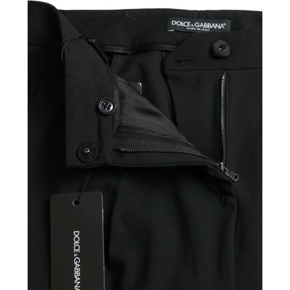 Dolce & Gabbana Black Wool Mid Waist Tapered Pants