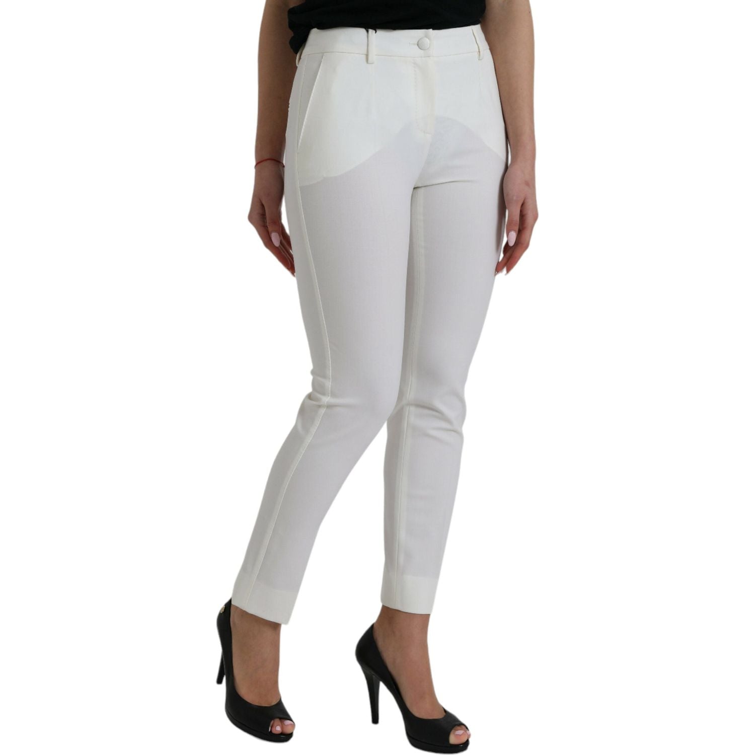 Dolce & Gabbana White Wool Mid Waist Tapered Pants