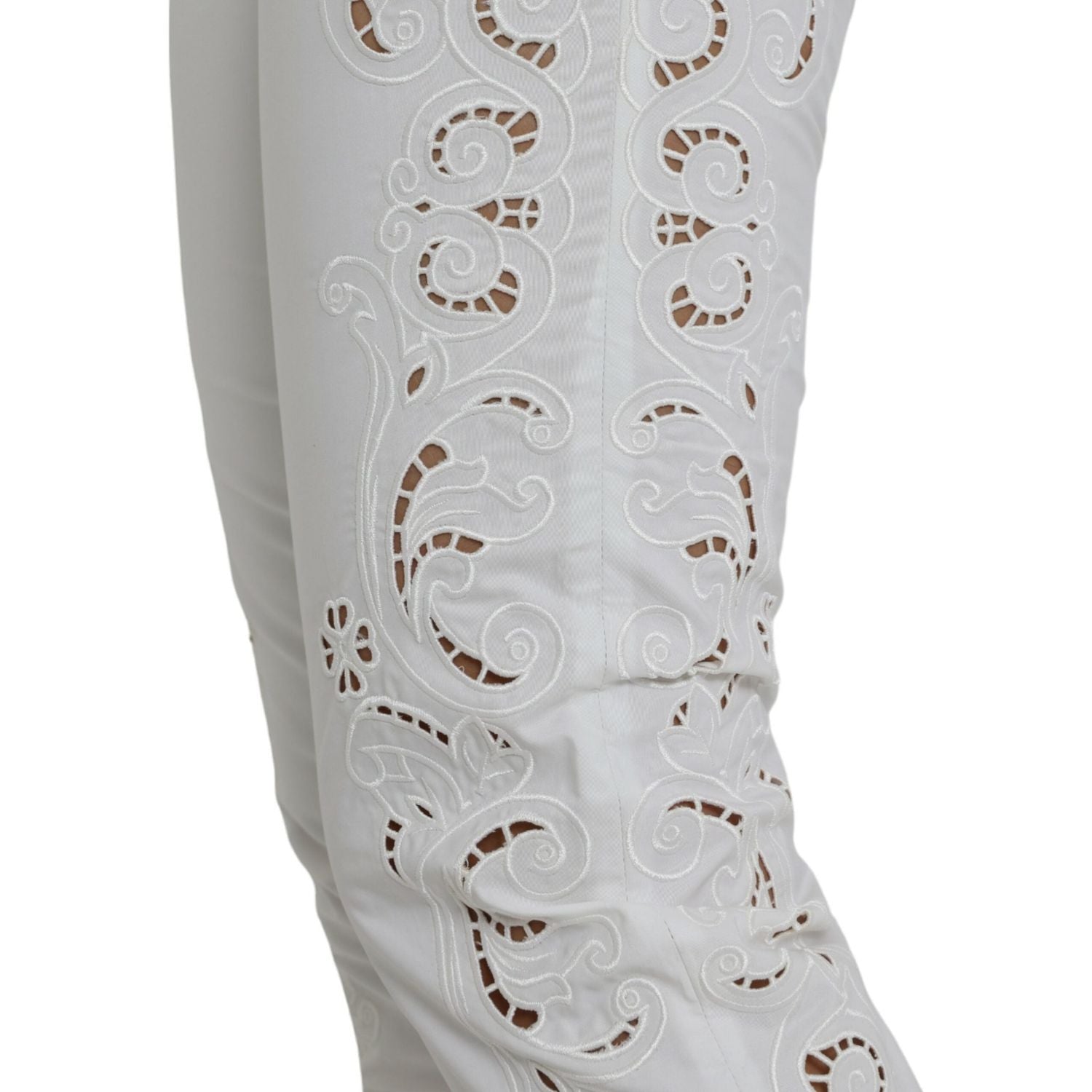 Dolce & Gabbana White Cut Out Cotton Mid Waist Cropped Pants