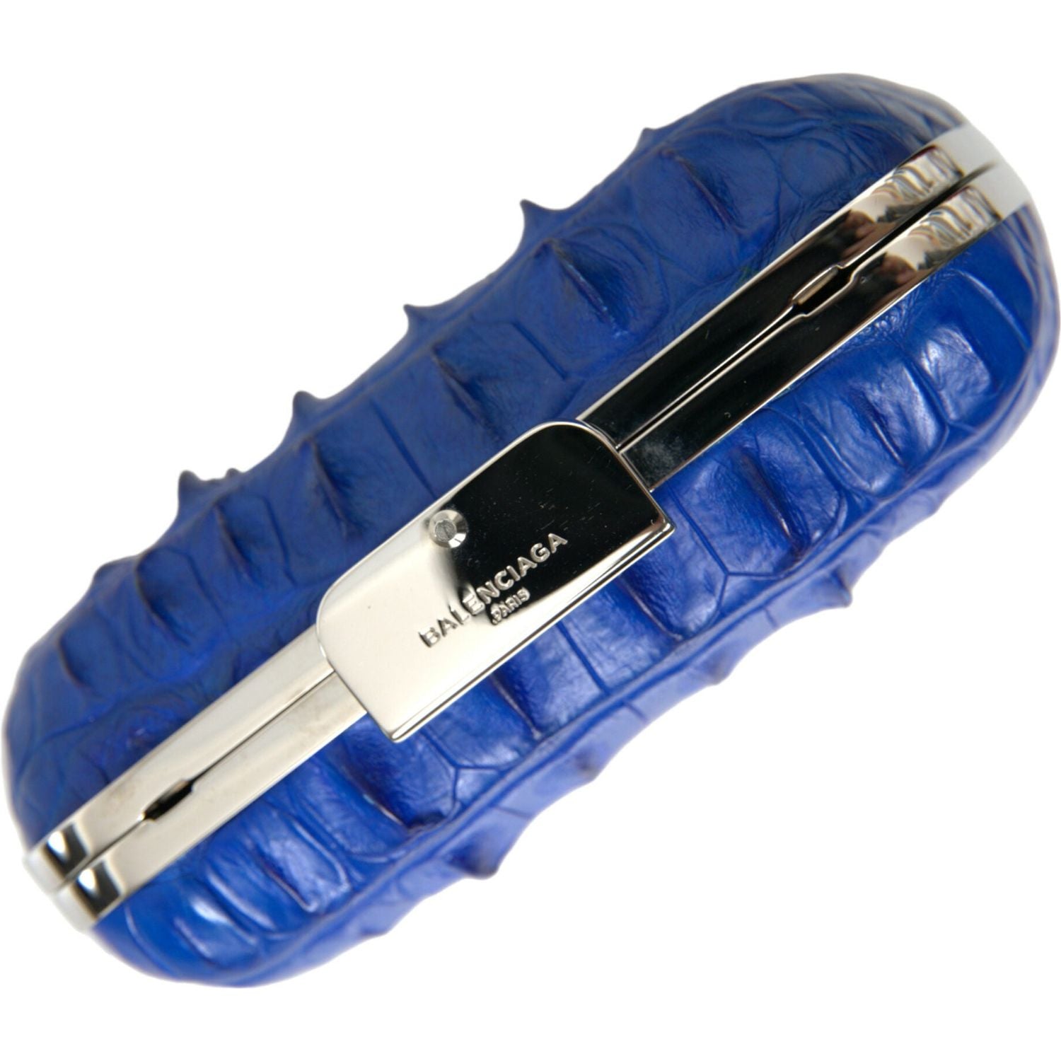 Balenciaga Blue Exotic Skin Leather Shoulder Crossbody Box Clutch Bag