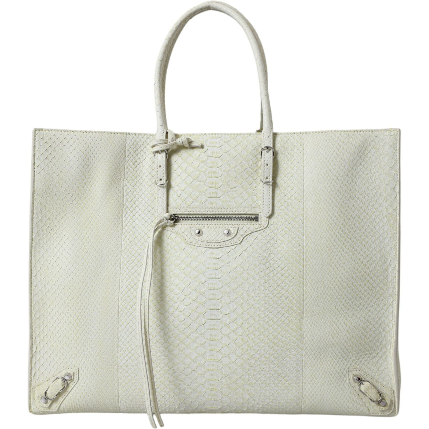Balenciaga White Yellow Exotic Skin Leather Shopping Tote PAPIER Bag