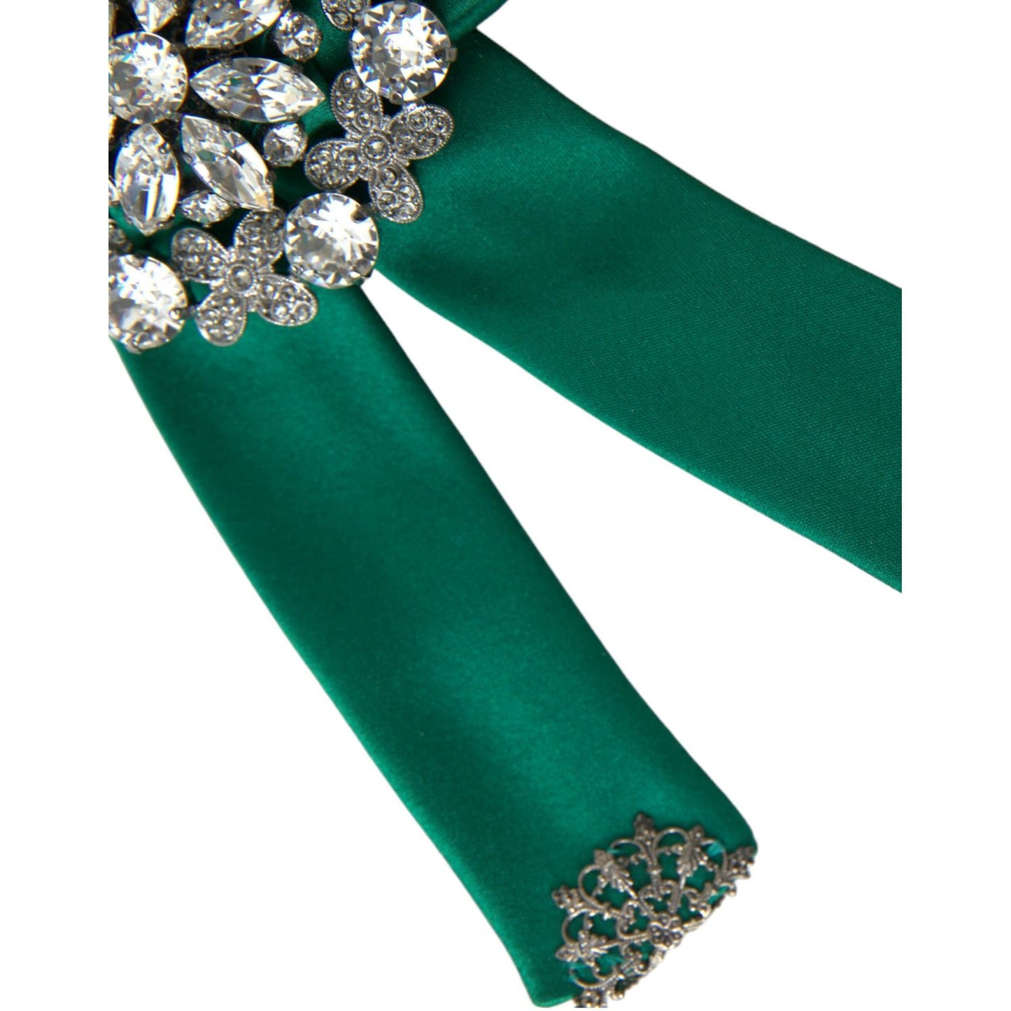 Dolce & Gabbana Green Satin Bird Crystal Women Hair Clip