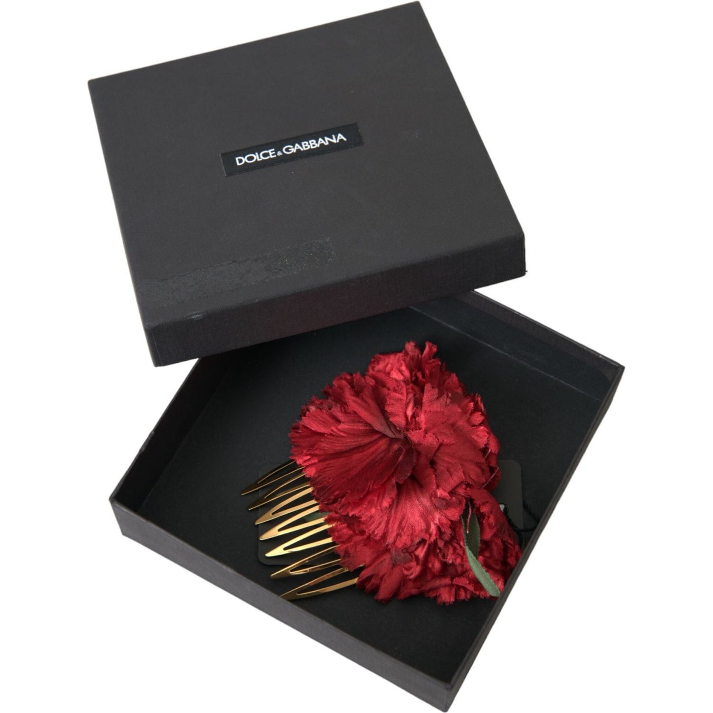 Dolce & Gabbana Red Silk Floral Gold Brass Women Hair Comb