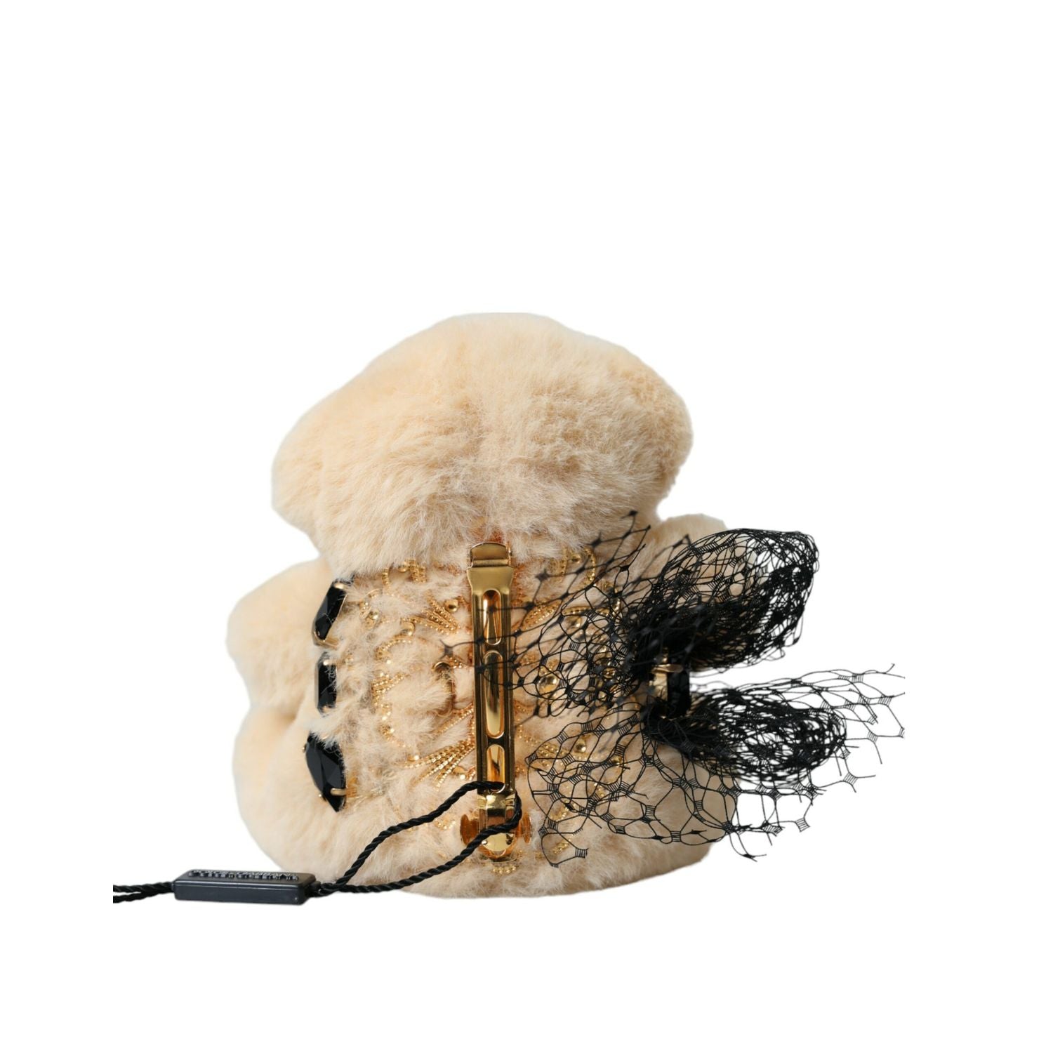 Dolce & Gabbana Beige Teddy Bear Mesh Net Band Hair Clip