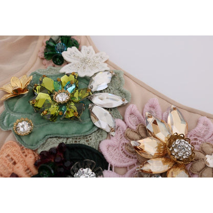 Dolce & Gabbana Pink Silk Floral Crystal Maxi Gown Dress