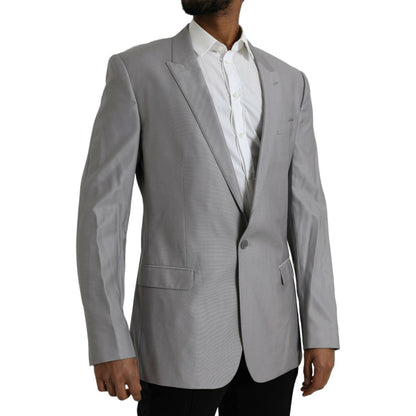 Dolce & Gabbana Gray Wool Peak Single Breasted Coat Blazer