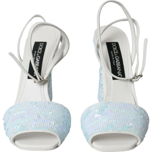 Dolce & Gabbana Light Blue Sequin Ankle Strap Sandals Shoes LA10564-39