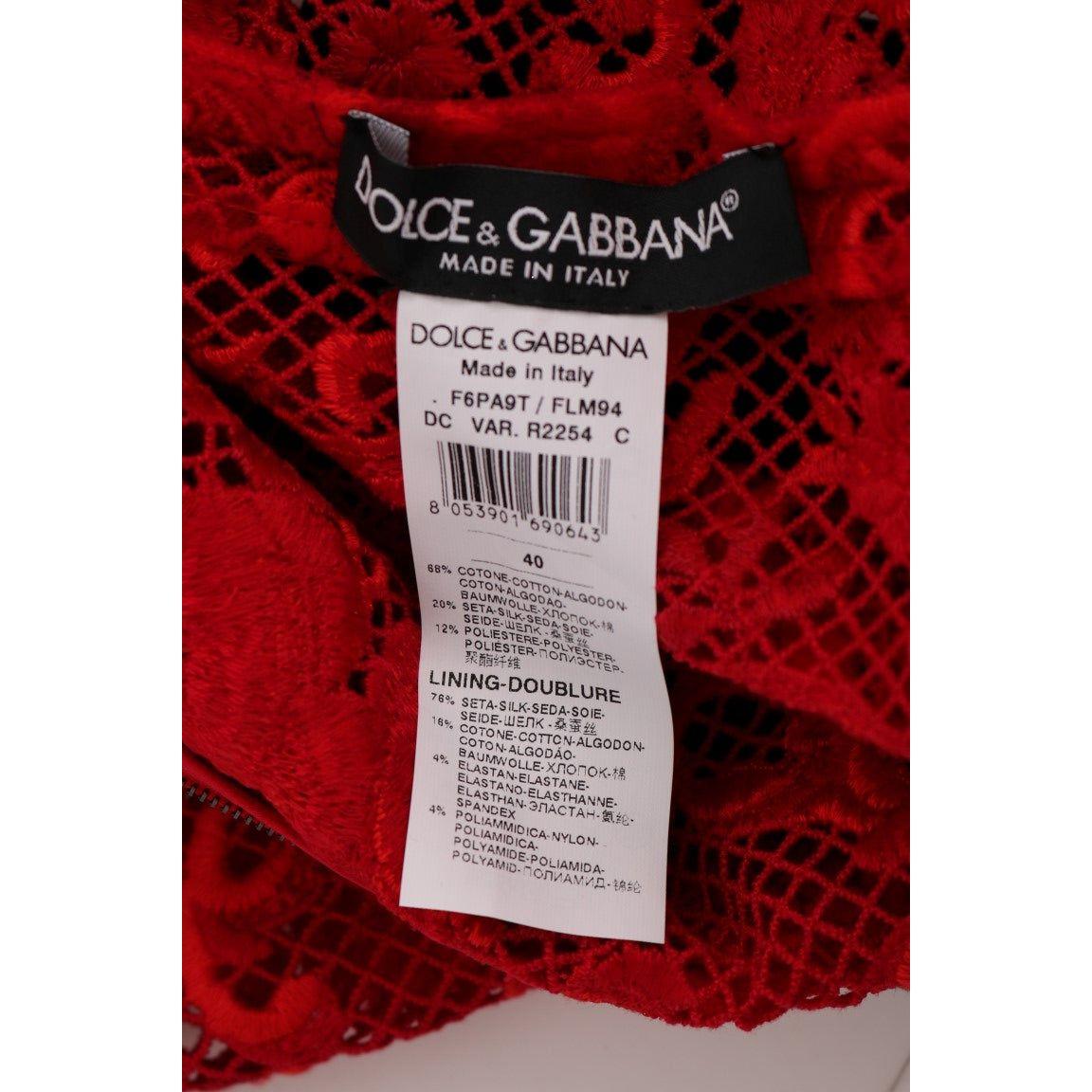 Dolce & Gabbana Red Floral Ricamo Sheath Long Dress WOMAN DRESSES
