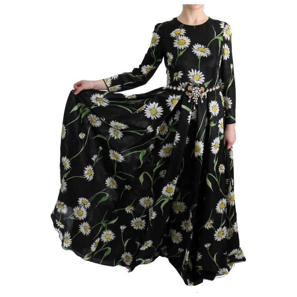 Dolce & Gabbana Multicolor Silk Sunflower Print Long Maxi Dress SIG60646-3