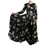 Dolce & Gabbana Multicolor Silk Sunflower Print Long Maxi Dress SIG60646-3
