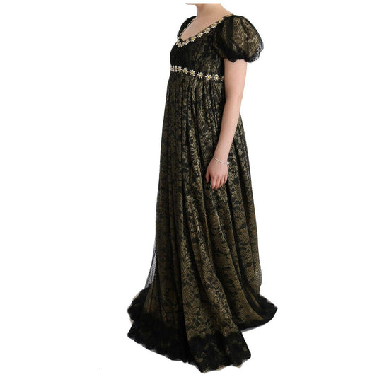 Dolce & Gabbana Black Yellow Crystal Lace Shift Dress SIG60663-1