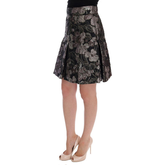 Dolce & Gabbana Black Silver Brocade Floral Skirt SKI1014-1