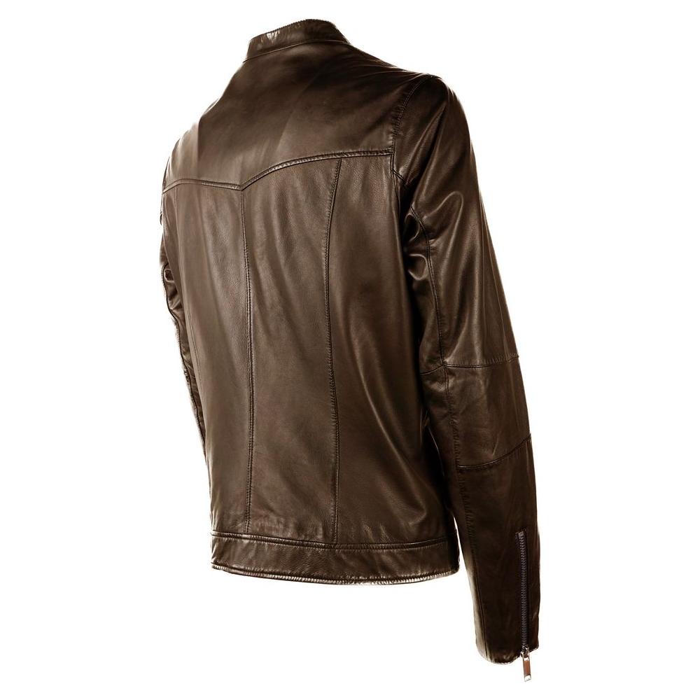 Emilio Romanelli Brown Leather Men Jacket