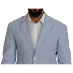 Dsquared² Blue Striped Single Breasted Formal Coat Blazer Dsquared² Light Slate Gray