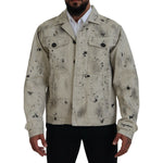Dsquared² Off White Black Splash Print Casual Denim Jacket JKT3537-48