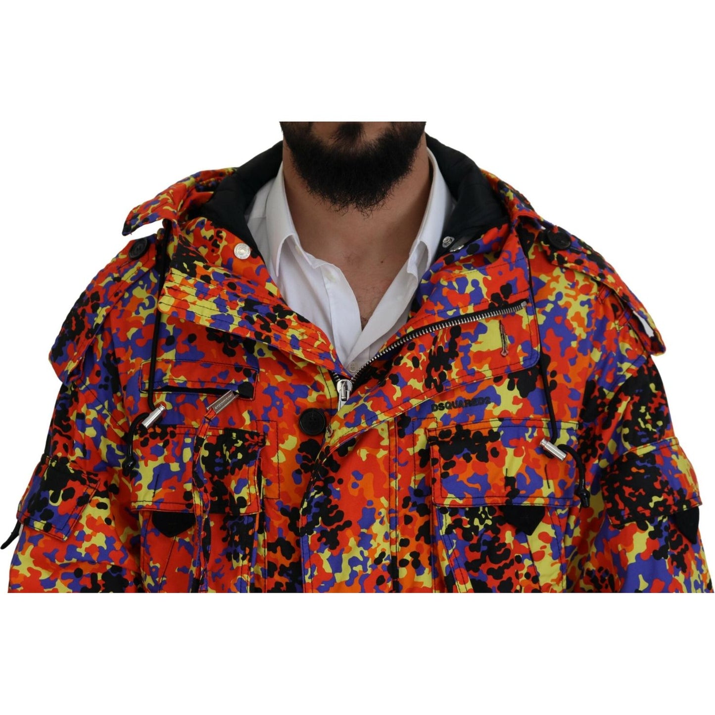 Dsquared² Multicolor Long Hooded Cargo Pocket Coat Jacket JKT3550-48