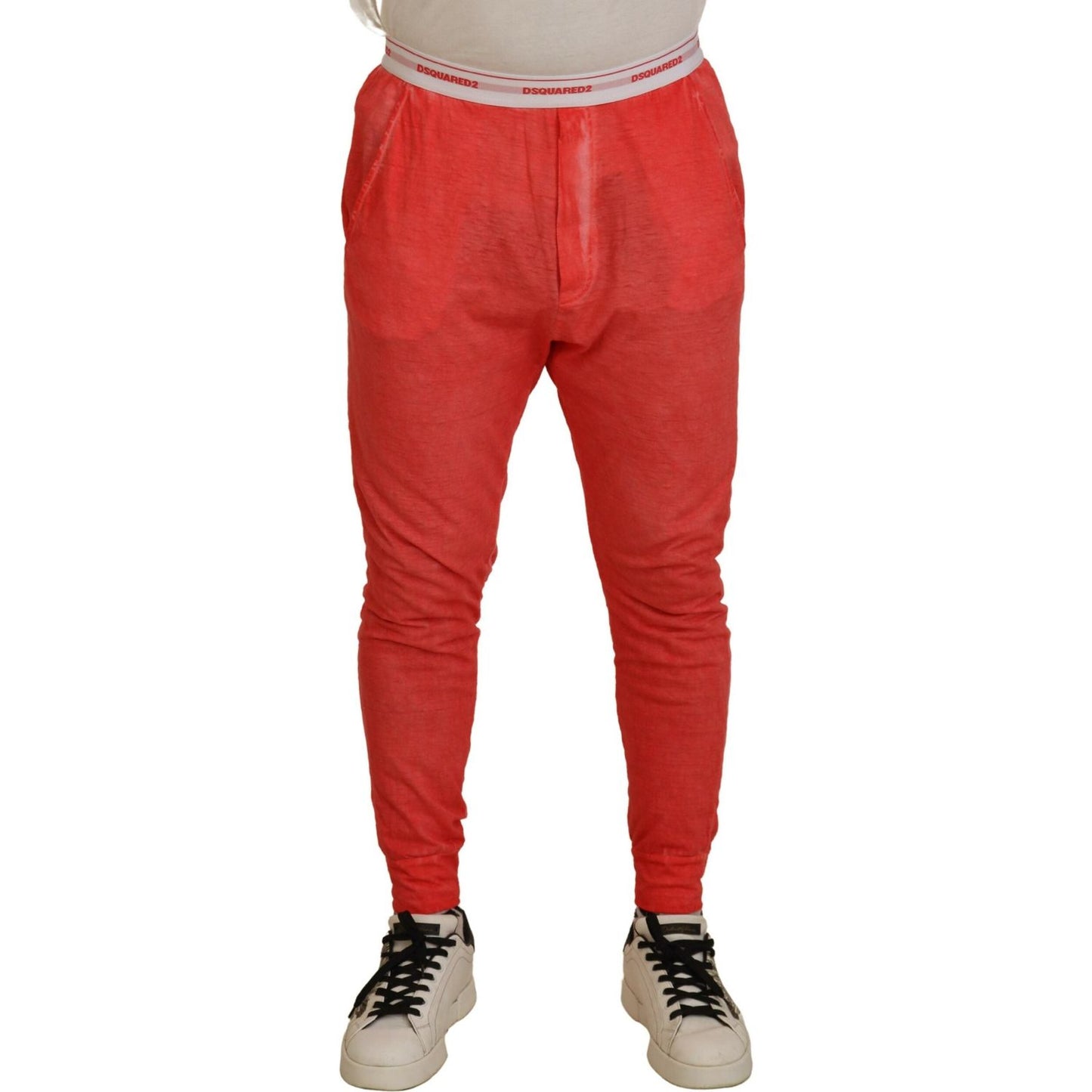 Dsquared² Orange Cotton Elastic Waist Logo Men Pants PAN74471-48