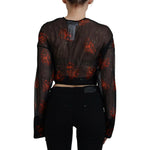 Dsquared² Black Floral Print Cropped Wrap Long Sleeves Top Dsquared² Black