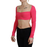 Dsquared² Pink Viscose Knit Square Neck Long Sleeves Top Dsquared² Maroon