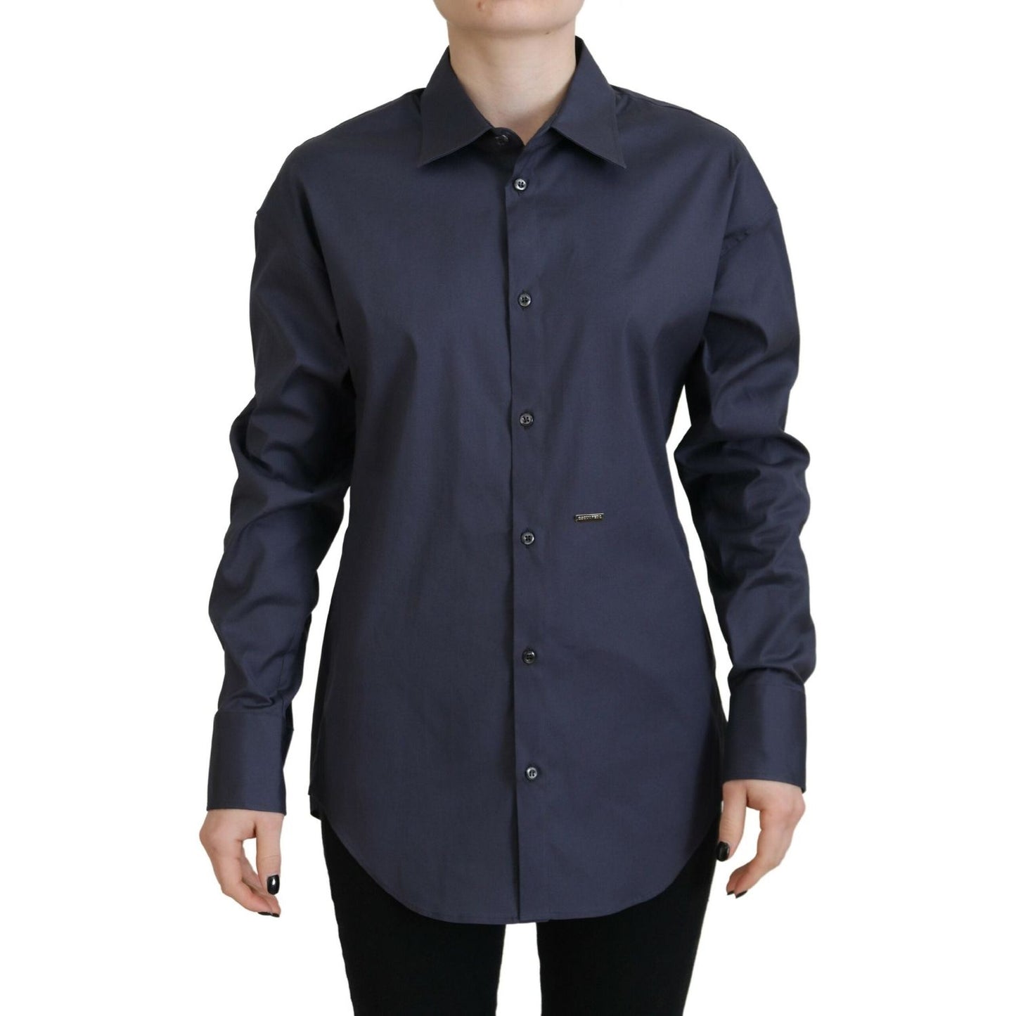 Dsquared² Navy Blue Cotton Button Down Collared Shirt Top TSH83435-38