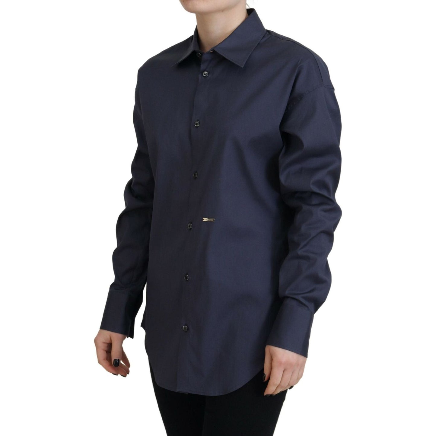 Dsquared² Navy Blue Cotton Button Down Collared Shirt Top TSH83435-38
