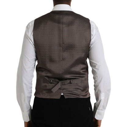 Dolce & Gabbana Black Brown Silk Waistcoat Dress Formal Vest