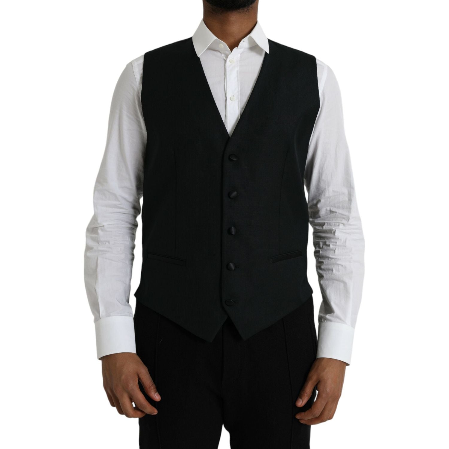 Dolce & Gabbana Black Wool Waistcoat Dress Formal Vest