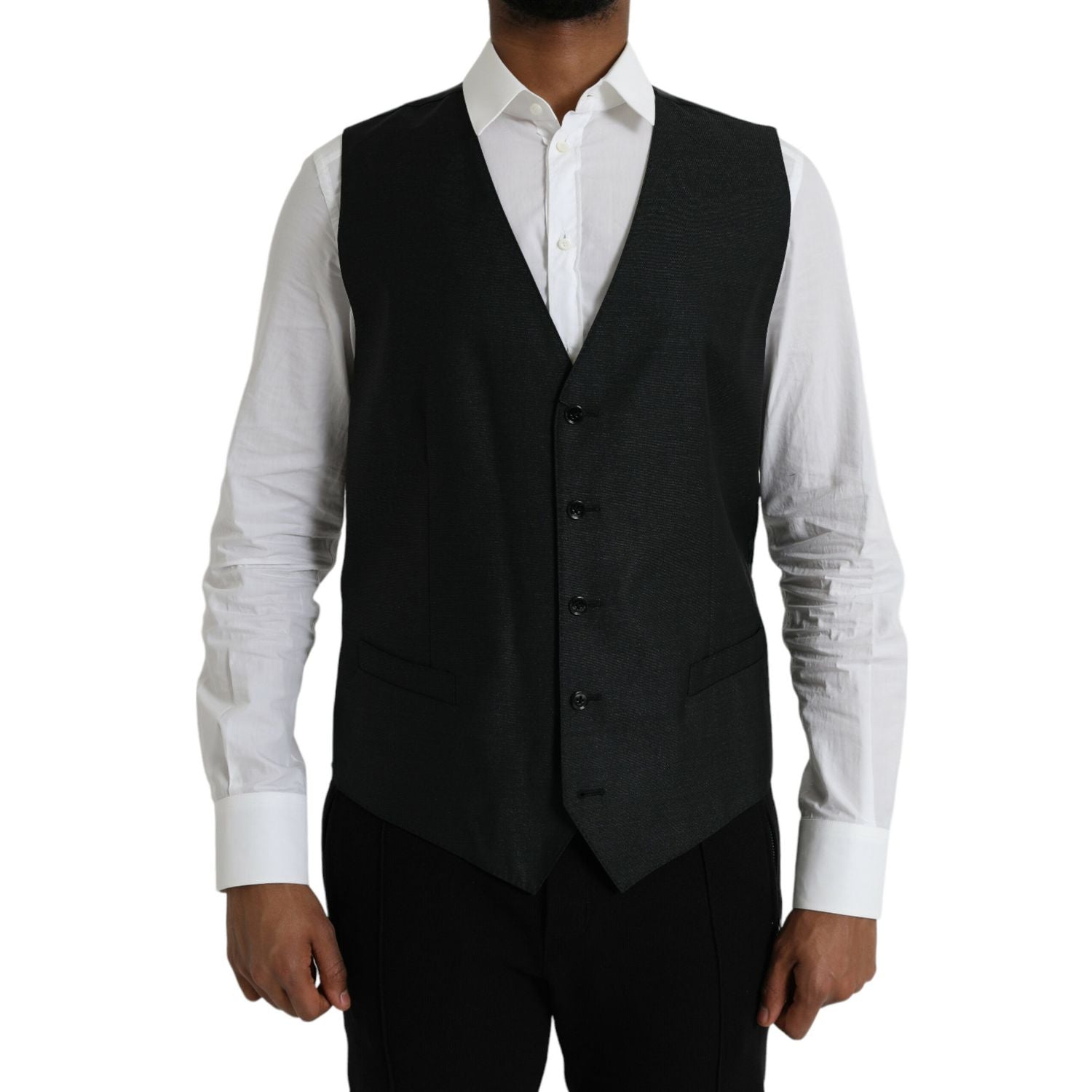 Dolce & Gabbana Black Wool Waistcoat Dress Formal Vest