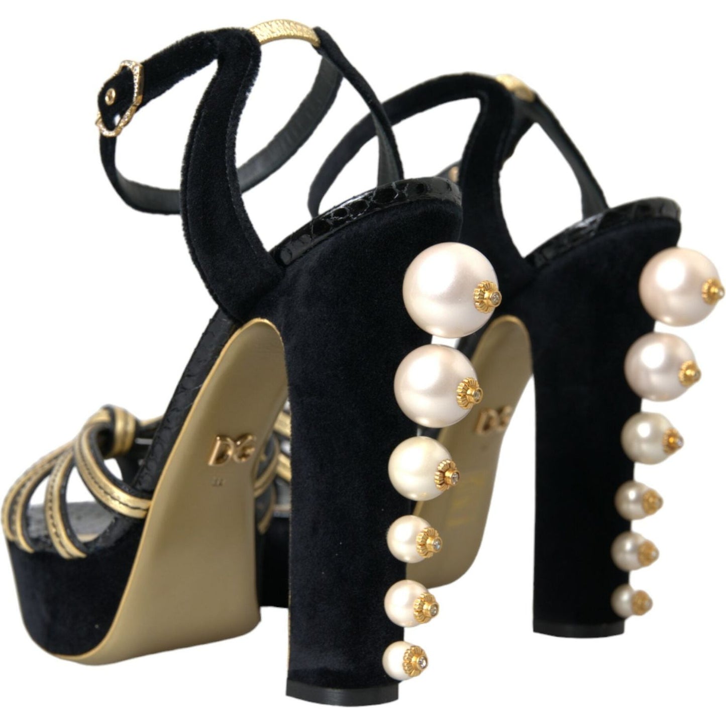 Dolce & Gabbana Black Gold Embellished Heels Sandals Shoes LA10771-39