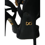 Dolce & Gabbana Black Suede Embellished Heels Sandals Shoes LA10791-38.5