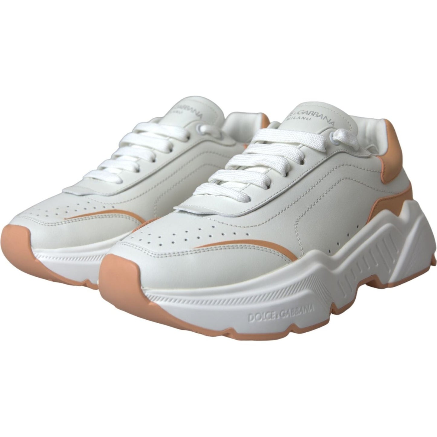 Dolce & Gabbana White Peach DAYMASTER Leather Sneakers Shoes LA10703-39.5