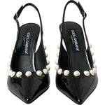 Dolce & Gabbana Black Leather Faux Pearl Heel Slingback Shoes LA10617-40