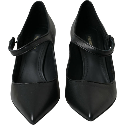 Dolce & Gabbana Black Leather Logo Heels Mary Janes Pumps Shoes LA10765-37.5