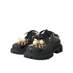 Dolce & Gabbana Black Leather Trekking Derby Embellished Shoes LA10843-37